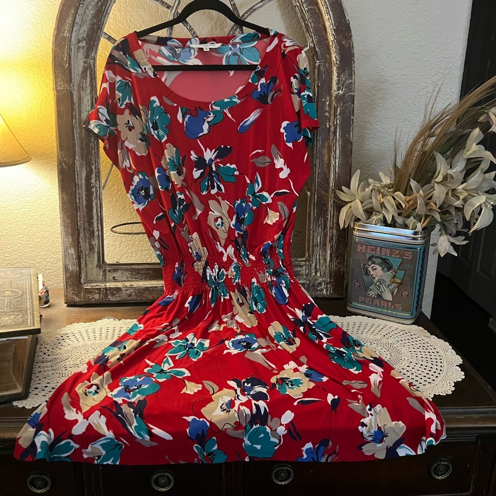 Vintage Evan-Picone Flowered Dress , Size 10 , Colors ,Red,Green , White